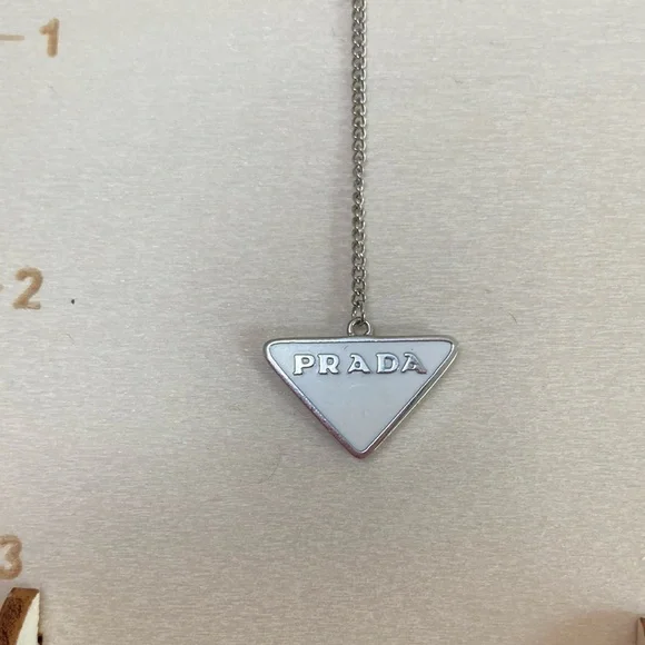 Prada White and Silver Triangle Chain Earrings - Picture 4 of 4